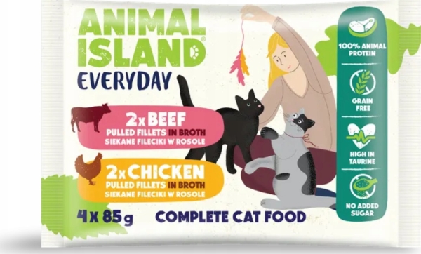 Animal Island Naudanlihaa / kanaa fileenä Märkä kissanruoka 4x85g